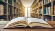 © wiizii - Book in library with open textbook perfect for educational and academic themes
