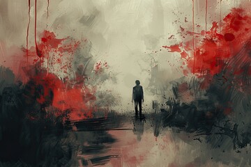 Fototapeta illustrate the aftermath of an unsolved murder surrounded by an abstract interpretation of blood captured in a haunting yet unique style