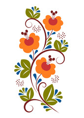 Wall Mural - Floral decorative pattern with flowers, swirls, leaves, dots, on a white background. Floral design element