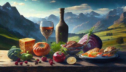 Canvas Print - still life with fruits and vegetables