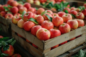 Wall Mural - Delivery of farm apples from the orchard. Backdrop with selective focus and copy space