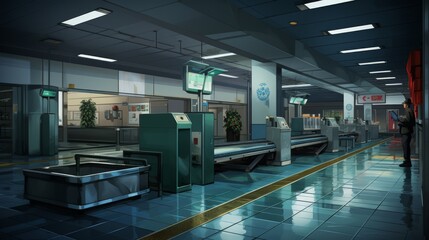 Leinwandbilder - Generative AI Quiet Airport Security Checkpoint