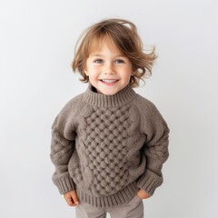 Poster - Stock image of a child in a cozy sweater and leggings on a plain white background Generative AI