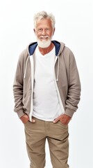 Poster - Stock image of a grandpa in a relaxed outfit on a white backdrop Generative AI
