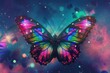 A vibrant purple butterfly, a vital pollinator and beautiful arthropod, gracefully soars in the sky among pink and violet petals