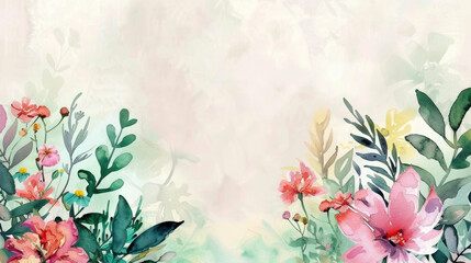 Wall Mural - Floral soft color background wedding card template watercolor backdrop, card texture illustration