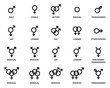 Gender symbol set vector gender icons collection in black color with names on white background. Gender and sexual orientation identity vector illustration symbol sign - Vector Icon