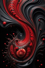 Poster - A mesmerizing swirl of red and black with glossy highlights forms a marbled design.