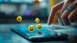 © carballo - hand touching smartphone screen with emoticons, social networks