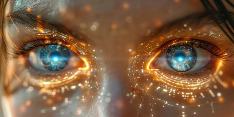 Leinwandbilder -  A Close-Up of Cybernetic Eyes Imbued with Intricate Digital Circuitry, Reflecting a Future of Enhanced Perception, Generative AI