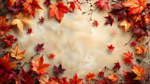 Autumn Leaves Background 3d,
Autumn Leaves On A Wet Surface With Water Drops.
