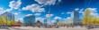 Panoramic View of Berlin Alexanderplatz with Fernsehturm TV Tower and Park Inn Hotel on a Bright Spring Day