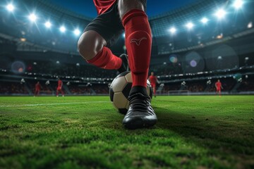 International Football Player Preparing for Championship Kickoff on Stadium Pitch