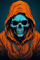 Wall Mural - skull hooded in an  shirt wearing a necklace 