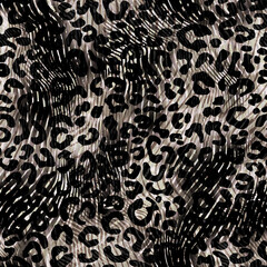 Canvas Print - Dark brown leopard and zebra mix animal skin, seamless pattern. Animal skin.