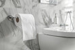 © Alina - Toilet paper roll on holder on marble wall near toilet bowl