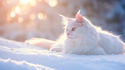 Poster - Beautiful white fluffy turkish angora cat