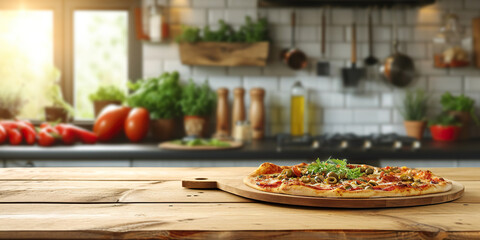 Wall Mural - Board for pizza on wooden desk