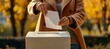 Citizen Casting Vote in Ballot Box During Autumn Elections. Generative ai