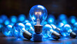 the stack of glowing blue light bulbs is not optimal, energy saving symbol or low power
