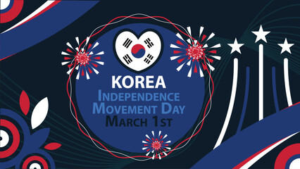 Wall Mural - Korea Independence Movement Day  vector banner design with geometric shapes and vibrant colors on a horizontal background. Happy Korea Independence Movement Day modern minimal poster.