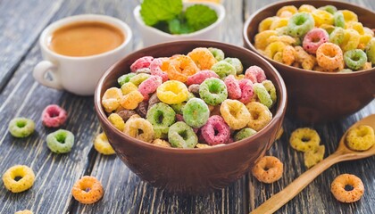 Wall Mural - delicious and nutritious fruit cereal loops flavorful healthy and funny addition to kids breakfa