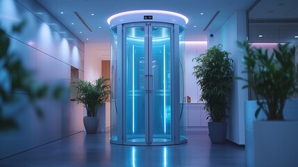 Contemporary elevator glass doors add futuristic touch to urban loft environment