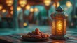 Ramadan Kareem concept. Ramadan Kareem greeting card with dates and lantern
