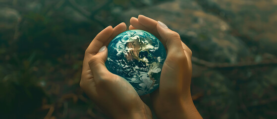 Wall Mural - Hands of a woman holding the planet Earth - Save the planet concept