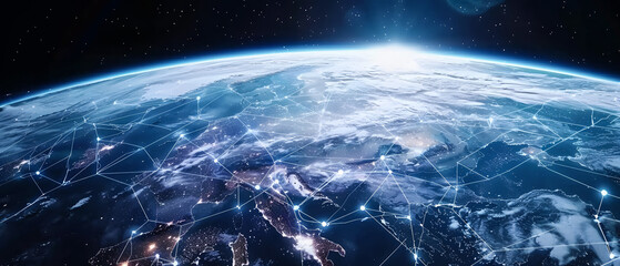 Wall Mural - Planet Earth seen from space showing global network connections