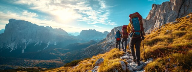 mountain travel hike people adventure man summer journey tourism group sunset trekking. hike travel 