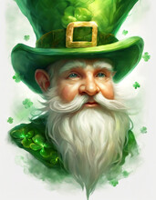 St. Patrick's Day. Irish Gnome. Leprechaun In A Green Hat. Holiday Card