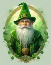 Irish Gnome. St. Patrick's Day. Leprechaun In A Green Hat. Irish Symbol. Holiday Card