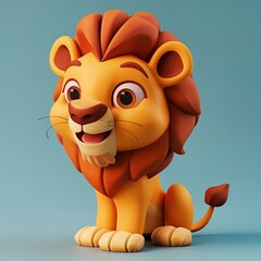 Wall Mural - cute lion 3d cartoon character isolated on blue