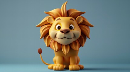 Wall Mural - cute lion 3d cartoon character isolated on blue