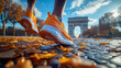 Precision in every step: sprinter feet in focus as they train with the Eiffel Tower as backdrop
