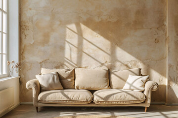 Wall Mural - Sunlit Minimalist Living Room with Comfortable Neutral Sofa