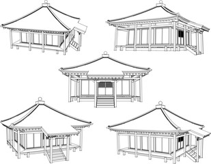 Wall Mural - Vector sketch illustration of traditional Japanese ethnic sacred temple building construction design