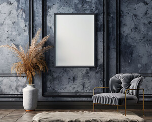 Wall Mural - Minimalist Interior with Elegant Armchair and Textured Wall Frame Mockup