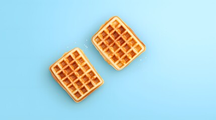 Waffles isolated on blue background, top view