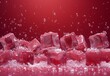 © DachAI - Amidst a snowy landscape, a vibrant red group of ice cubes dance in the frigid air, playfully splashing water and embodying the essence of winter's chill