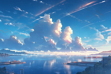 Wall Mural - Beautiful Ocean View with Cloudy Blue Sky