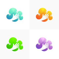 Wall Mural - Cloud logo and hand care design combination, colorful style, technology