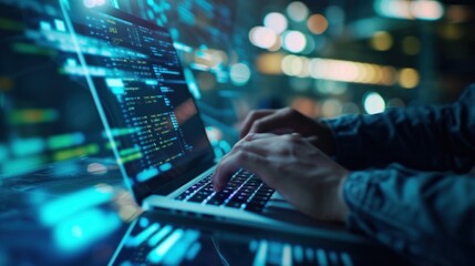 programmer's hands are coding on laptop, developer or hacker concept.