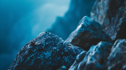 Aufkleber - Blue grunge background Toned mountain texture Closeup Black rock background Dark blue stone backdrop Enchanted fantasy world : Generative AI