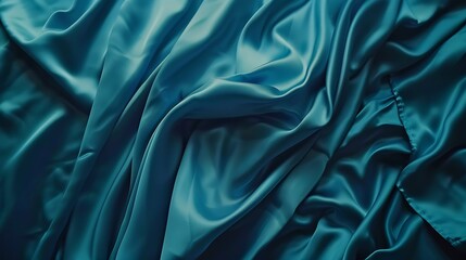 Poster - Dark blue silk satin Soft folds Fabric Navy blue luxury background Space for designWavy linesBanner WideLong Flat lay top view table Beautiful Elegant Birthday Christmas Valentines Day : Generative AI