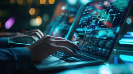 Programmer's hands are coding on laptop, Developer or hacker concept.