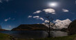 A panoramic view of Ullswater on a moonlit night
