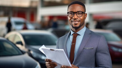 Portrait of a car salesman in a car dealership
