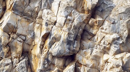Poster - Light brown rock texture Mountain rough surface Closeup Stone wall background with copy space for design Wide banner Panoramic : Generative AI